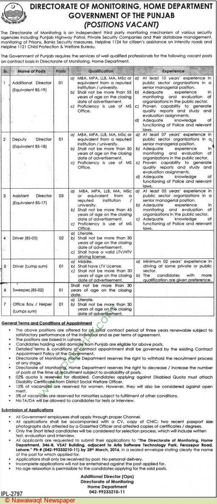Directorate-Of-Monitoring-Home-Department-Lahore-Jobs